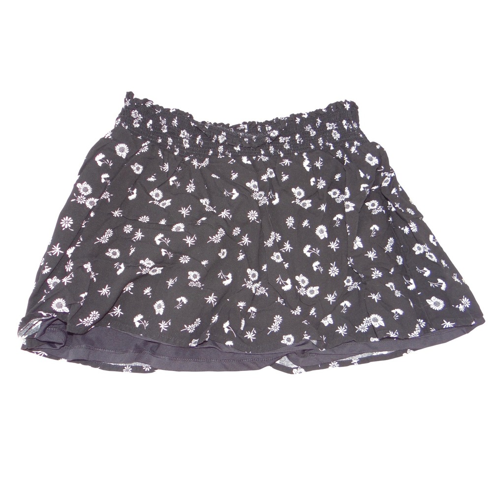 Wonder Nation Girls Plus Size L 10-12 Black White Floral Daisy Smocked Skort